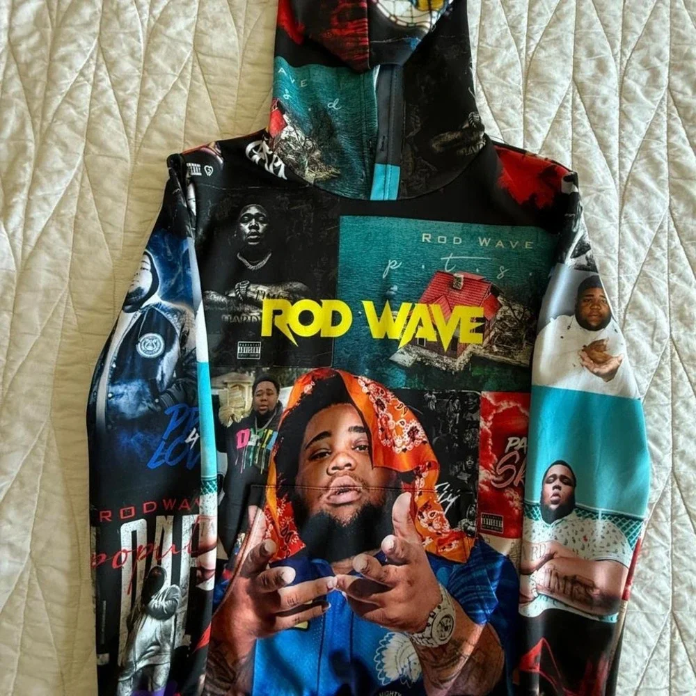 Rod Wave‎ All Over Print Collage Hoodie Mens Small Multi Color Hip Hop Rap Merch